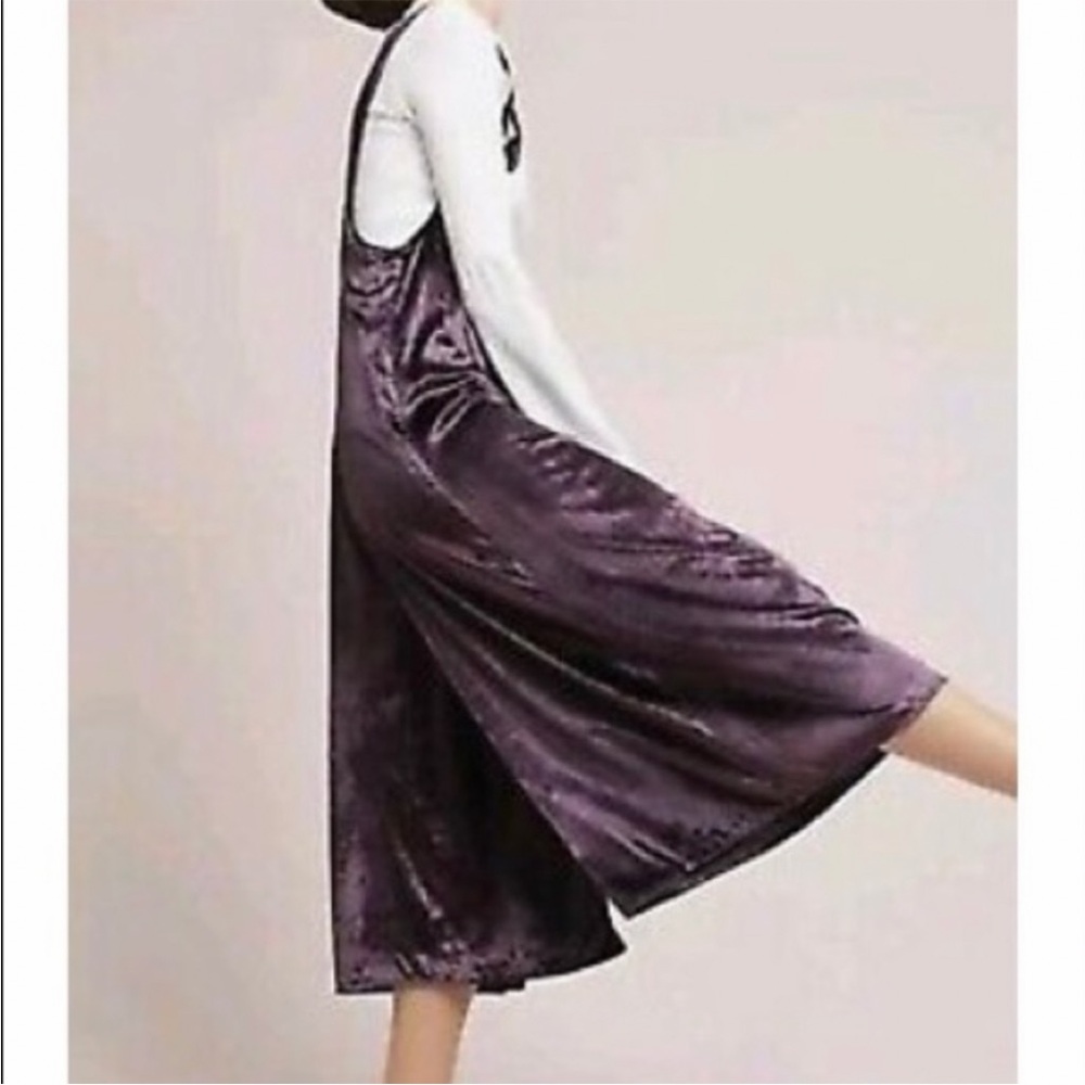 Anthropologie Maeve Purple Velvet Suspender Jumpsuit Size Medium